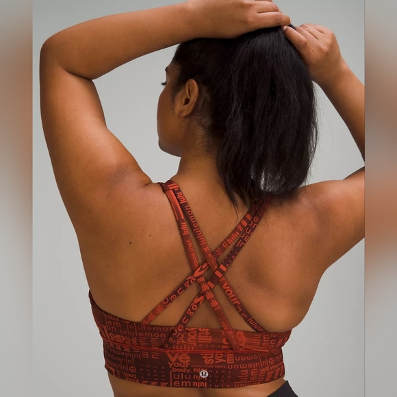 Lululemon Energy Bra, High Neck, Long Line,Sz. 8, Ombre Red Multi print, NWT - Picture 2 of 13